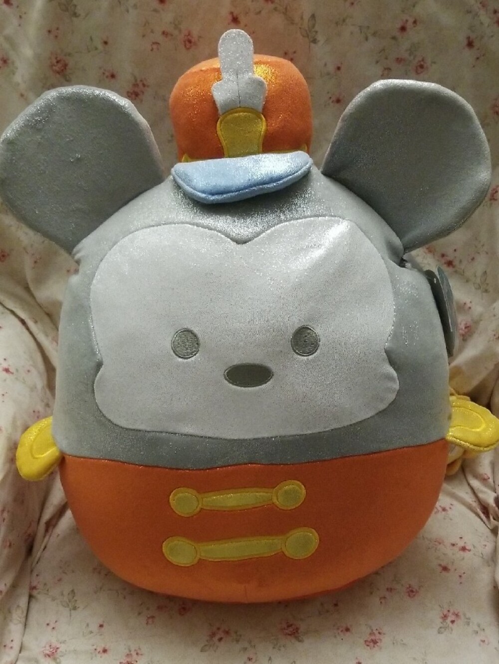 Disney Gray  Mickey  Mouse  Squishmellows Orange Plush with Yellow Accents - Picture 3 of 3